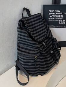1pc Minimalist Large Capacity Multi-Pocket Striped Backpack - Multicolor - View 4