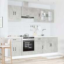 8 Piece Kitchen Cabinet Set Kalmar Concrete Grey Engineered Wood - Grey - View 4