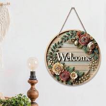 Placa de Boas-Vindas Vintage Encantadora de Madeira com Guirlanda Floral - Perfeita para a Primavera, Decoração de Casa e Varanda, Presente Ideal para Mulheres - Multicolorido - Visão 3
