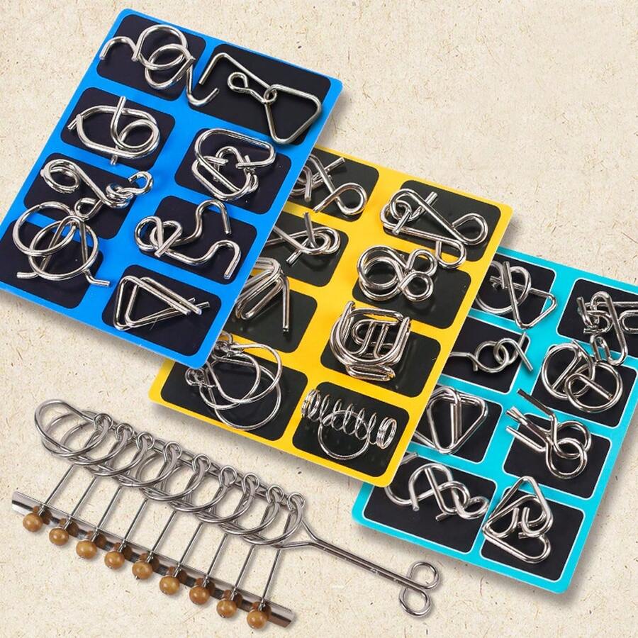 Conjunto de Quebra-Cabeças de 24 Peças: Teste de QI, Quebra-Cabeça de Arame Metálico para Adultos e Crianças, Quebra-Cabeças em Formato de Lanterna Grande, Quebra-Cabeça Metálico de Inteligência Avançada