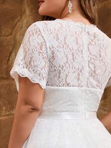 Women Plus Size Elegant Floral Lace Mesh Sweetheart Neck Ankle Length Semi Formal Wedding Dress For Bridal Shower Wedding Dresses For Bachelorette Party Engagement Brunch Honeymoon Reception Rehearsal
