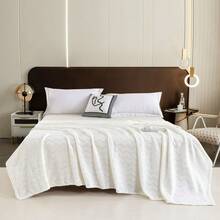 1pc Polyester Flannel Blanket, V-Shaped Metallic Thread Printing, Modern Solid Color Minimalist Style, Suitable For Warm Travel, Office, Home Decor - White - View 3