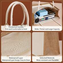 1个帆布亚麻拼接手提袋，空白手工礼品袋，购物袋