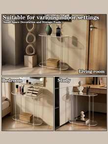 亚克力窄边桌，适合小空间，可用作沙发边桌/玄关桌、透明纤薄床头柜、开放式书架边桌，适合在玄关、卧室、客厅、餐厅等小空间进行展示和收纳。