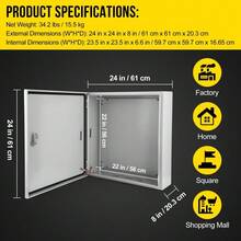 Caja de Conexión Eléctrica de Acero NEMA 4/4X – Enclave IP66 Impermeable y Antipolvo con Bisagras y Placa de Montaje, para Proyectos Globales - Tamaño: 24*24*8 - Ver 5