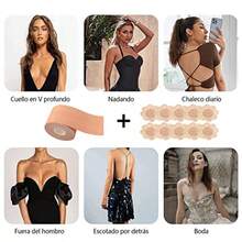 Cinta Para Busto de 5 Metros y 10 Piezas de Pezoneras Adhesiva Tape para Busto Cinta para Levantamiento de Busto Cubre Pezones para Mujer Boobe Tape de Senos para Trajes o Vestido de Fiesta - como en la foto - Ver 6
