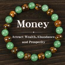 1pc Arpurraina Money Attraction Bracelet With Green Aventurine & Tiger Eye - Solid Unscented Prosperity & Wealth Amulet Birthday, Anniversary, Summer Vacation & Theme Parties Jewelry Charms Abundance Bracelet - Multicolor - View 1