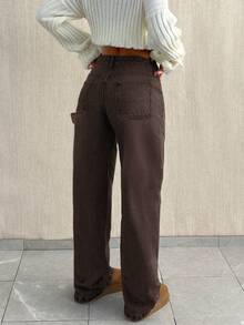 NVFelix Quần jeans ống đứng dáng rộng mới năm 2026 dành cho nữ, thiết kế mài bạc kiểu cổ điển, thanh lịch và thời trang, phong cách đường phố Y2K, chất liệu không co giãn, phù hợp cho trang phục thường ngày mùa xuân/hè, màu nâu. - màu nâu - Xem 5