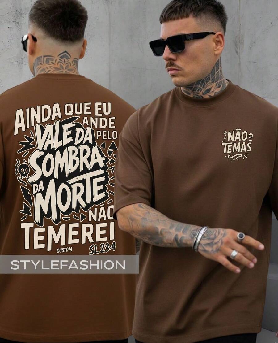 Jesus God Religion T-Shirt With Bible Verse "Valley Of The Shadow Of Death" From Psalm 23:4. 100% Cotton Unisex Shirt. - 鏽棕色 - 查看 1