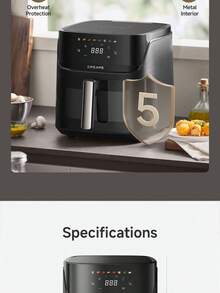 Dreame 2800W 大功率 7.6L 氣炸鍋 | 精緻時尚高顏值可視窗設計 | 雙源氣旋加熱與蒸汽注入 | 8 合 1 預設無油烹飪氣炸鍋 | 智能 LED 觸控面板與 +1 分鐘按鈕 - 英規插(220-240V) - 查看 10