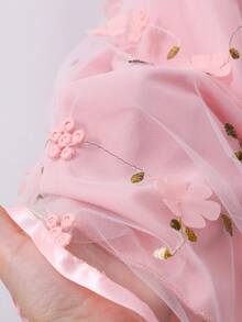 Vestito in rete con fiocco decorativo floreale, dolce e carino, adatto per primavera/estate per ragazze - Rosa - Visualizzare 9