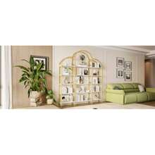 170 X 26 X 190 Cm Regal Im Schlichten Stil, Stahlrohr-MDF-Material, Fünf Schichten Stauraum, Einzigartige Wolkenform, Einfach Zu Montieren Und Zu Reinigen, Gold + Weiß - Gold - View 5