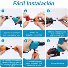 Hidrolavadora Inalambrica, 500PSI Pistola de Lavado de Alta Presión de 48V, Lavadora de Alta Presión Portátil,con 3 Boquilla para Lavar Coches, Pisos, Limpieza de Vallas Patios y Jardín - Azul - Ver 11