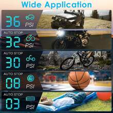 Compresor Aire Portatil para Auto, 150PSI Bomba de Aire Bicicleta, Inflador Ruedas Coche con Pantalla LCD Digital y Linterna LED, Ideal para Scooters, Motocicletas, Coches y Pelotas,37121441 - Multicolor - Ver 5