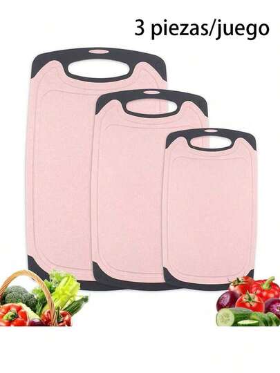 3 Paquetes de Juego de Tablas de Cortar, Tabla de Cortar con Asas Antideslizantes, Tablas de Cortar de Plástico de Paja de Trigo, Tabla de Cortar de Cocina para Carne, Verduras, Pan y Frutas