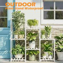 Indoor Plant Stand Outdoor White Shelf Bamboo Plant Table For Multiple Plants 3 Tiers 7 Pots Ladder Holder Pot Window Garden Balcony Living Room,37148570 - 米色 - 查看 2