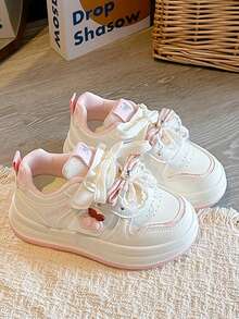 Spring/Autumn New Cute Bow Design Kids Sports Shoes, Comfortable Soft Bottom Girls Casual Sneakers, Student Running Shoes - Pink - View 2