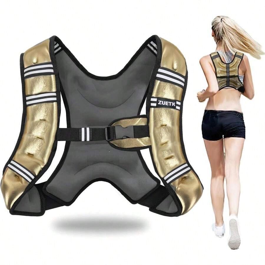 Chaleco con peso 6 libras 8 libras 16 libras 16 libras con rayas reflectantes chaleco con peso para hombres y mujeres equipo de entrenamiento para entrenamiento de fuerza correr trotar - Oro - Ver 1