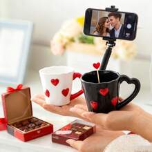 1个陶瓷马克杯，浪漫心形把手设计，适合情人节和春季使用，多种颜色可选，情侣/闺蜜马克杯，高品质陶瓷咖啡/牛奶杯，营造浪漫氛围 - 彩色 - 查看 7