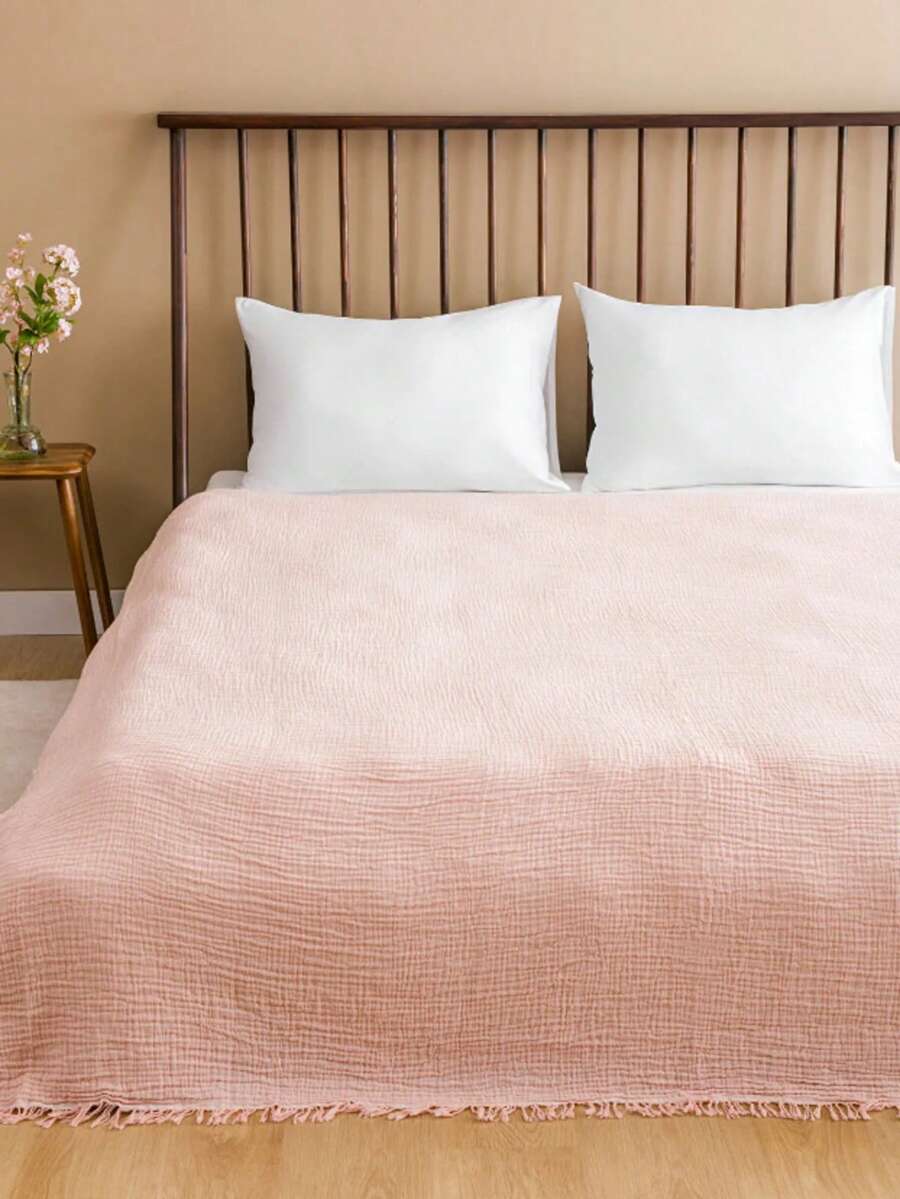 100% Cotton Double Bed Blanket & Bedspread - 200x220 Cm, Soft And Comfortable, Made In Turkey - Pink - View 1