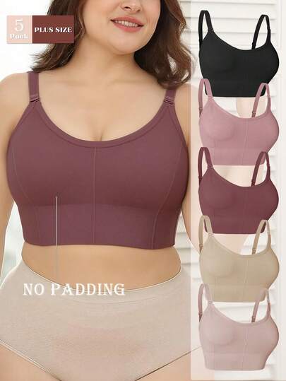 Set de 5 sujetadores sin costuras, inalámbricos, cómodos y casuales para mujer de talla grande