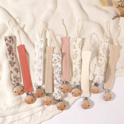 2 piezas Cadena de chupete para bebé, Clip de chupete con estampado de moda y Clip de chupete de madera de 3 agujeros, Adecuado para niños y niñas, Regalo de uso diario