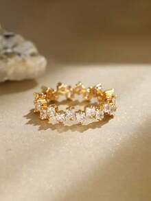 Hộp quà sang trọng, nhẫn vuông đính đá Cubic Zirconia, trang sức thời trang dự tiệc cưới cho nữ, chất liệu đồng không phai màu và không gây dị ứng, món quà lý tưởng cho dịp lễ. - Vàng - Xem 7