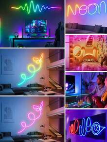 RGB LED霓虹灯带，带遥控器/APP控制，防水柔性霓虹灯，适用于卧室、房间装饰，16英尺-100英尺霓虹灯带，RGB LED灯带可通过APP和遥控器控制，具有定时、音乐同步功能，户外IP67防水，柔性霓虹灯，适用于卧室、客厅、游戏、万圣节派对、圣诞节装饰，LED霓虹灯招牌 - 多色光 - 查看 8
