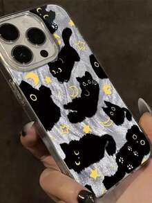 1个可爱黑猫手机壳，兼容 13/17/13/15/14/11/12/16/17 Pro Max/16 Plus，激光银色羽毛纹理防震保护套 - 黑色 - 查看 7