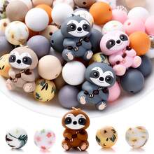 28pcs/Set Silicone Animal Beads Set, Cute Sloth Shaped Beads With 15mm Printed Round Beads And 8mm Crystal Beads, DIY Jewelry Making Kit, Bracelet, Necklace, Party Favor - Multicolor - View 7