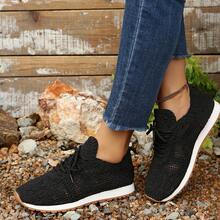 女士优雅圆头平底系带厚底时尚运动鞋