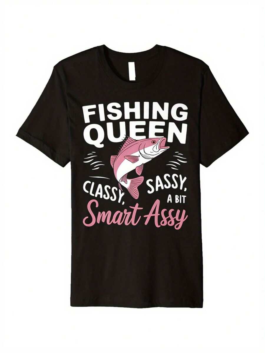 Fishing Queen Women's Pattern T-Shirt-Elegant And Smart Assy Design Pink Fish Pattern 100 Cotton Casual Round Neck Short Sleeve Top All Season Comfort Sizes S To XXXL Daily Wear Humorous Design Easy Care Fabric Fishing Shirt Local Community Store In Stock Quick Hair Soft Cotton Comfort Enjoy Discount Suitable For Easter, Halloween, Thanksgiving, Etc. - 黑色 - 查看 1