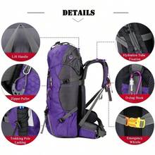 Bseash 60L Waterproof Hiking Camping Backpack With Rain Cover Large Outdoor Sport Travel Daypack Rucksack For Climbing - 紫色 - 查看 4