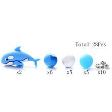 28pcs/Set Silicone Animal Beads Set, Ocean Blue Dolphin Beads With 15mm Printed Round Beads And Glass Rhinestone Spacer Beads, Best Gift For Family Gathering, DIY Jewelry Making Supplies, Pen, Bracelet, Necklace - Multicolor - View 12