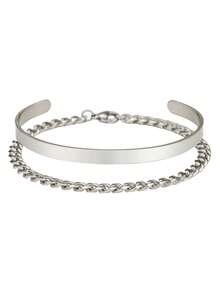 2pcs Punk Hiphop Stainless Steel Chain Bracelet Set, Suitable For Teenage Boys, Vintage Silver Minimalist Bracelet & Bangle, Best Gift For Friends, Daily Wear - Multicolor - View 5