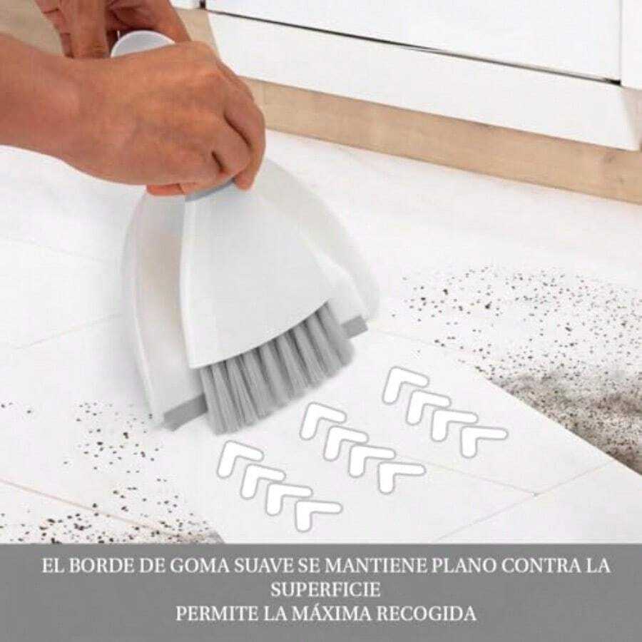 Timotech Mini Escoba y Recogedor Portátil Set de Cepillo y Recogedor de Mano Escoba Pequeña Cepillo de Limpieza para Hogar Interior Escobilla para Mesa y Mascotas - Blanco - Ver 1
