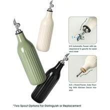 FE FUN ELEMENTS - Botella dispensadora de aceite de oliva de cerámica botellas de aceite de 19 onzas para cocina y botella dispensadora de vinagre adecuada para aceite vinagre jarabes de café y - Blanquecino - Ver 3