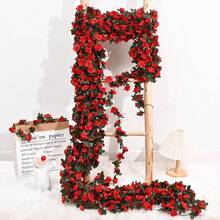 1件装人造玫瑰藤蔓花环，带绿叶，可悬挂，常春藤花环，墙面花园装饰，适用于情人节主题装饰、婚礼、母亲节、客厅、卧室、婚礼生日拱门装饰、桌旗、人造装饰藤蔓。 - 彩色 - 查看 11