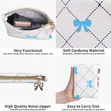 Paquete de 2 monederos, bolsa de pana suave con cierre, mini cambiador para bolsillo, bolsa de monedas pequeña para mujer, soporte para lápiz labial, tarjeta de crédito, Bowknot blue - Lazo azul y morado - Ver 3