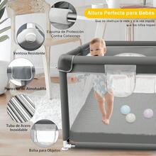 Corralito para Bebé, Juego de Parque Infantil, con 50 Bolas Oceánicas, Aro de Baloncesto, Anillos de Tracción, Bolsa de Almacenamiento, , Suave y Transpirable Parque de Juegos - Manzana azul, 180 * 150 - Ver 9