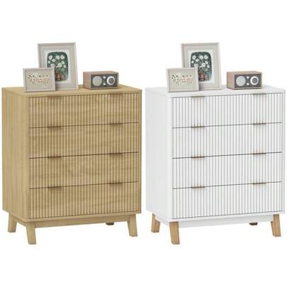 HOMCOM 4 Drawer Dresser Bedroom, Fluted Chest Of Drawers