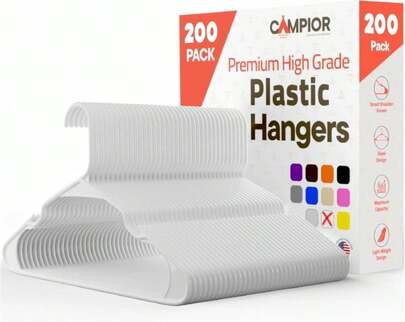 White Plastic Hangers 200 Pack– Heavy-Duty Plastic Hangers Slim And Space-Saving, Durable And Lightweight PP With Non-Slip Shoulder Notches For Slip Dresses, Suits, Jackets &Amp; Camisoles
