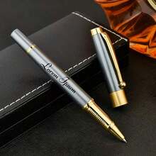 客製化刻字奢華藍金配色圓珠筆，書寫順暢，附口袋夾，0.5mm黑色可換芯墨水，適合商務或節日禮物、學校用品，適用於學校、老師、辦公室、男孩與女孩，開學季 - 彩色 - 查看 3