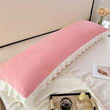 1件装奢华牛奶丝绒荷叶边枕套，情侣/加大尺寸，透气信封式开口设计，适合舒适的冬季沙发和家居床上用品装饰，圣诞节和情人节装饰礼物（不含枕芯） - 西瓜粉 - 查看 8