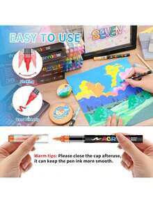 366/288/240/168/120/72/48/36/24/12 Colors Acrylic Marker Pen Set, Suitable For Painting, Illustration, Handicrafts, Coloring Books For Back To School, And Other DIY Projects On Paper, Fabric, Wood, Stone, Plastic, Glass, Ceramic, Pumpkin, Suitable For Students And Adults, Great Gift For Thanksgiving, Halloween, Christmas - Multicolor - View 3