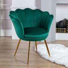 WAHSON OFFICE CHAIRS Poltrona Wahson in velluto 1PC Poltrona a conchiglia con gambe dorate, comoda poltrona da camera da letto Poltrona relax per soggiorno/camera da letto - Verde smeraldo - Visualizzare 10