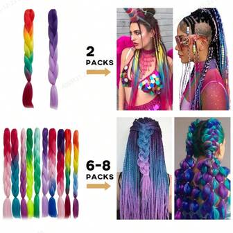 Estensioni per capelli a treccia arcobaleno sintetiche da 24 pollici, fibre resistenti al calore per parrucche fai-da-te e trecce