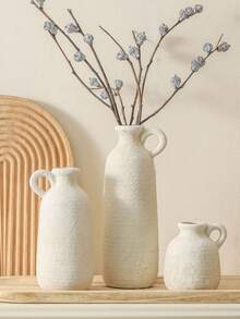 Rustikale strukturierte weiße Blumenvase - Boho-Krug-Stil Design, ideal für Wohnzimmerborde, Couchtische und bohemische Räume. Hält getrocknete Blumen, verleiht gemütliche natürliche Atmosphäre, ein beliebter schicker Wohndekoration-Akzent für stilvolle Innendekorationen. Raumdekoration, Heimdekoration, Valentinstag Geschenke, Einschulung Geschenke, Eid Dekoration, Eid Geschenke - Verschiedenfarbig - Übersicht 2