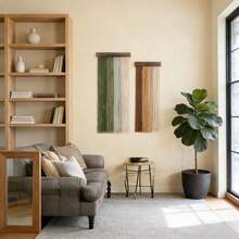 1pc Macrame Wall Hanging, Boho Style Wooden Board Colorful Tassel Wall Decor, Minimalist Large Handmade Tassel Backdrop, Headboard, Wall Tapestry - Multicolor - View 3