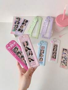 1个多色4格卡包可爱围巾式卡套照片卡夹可爱信用卡盒挂件钥匙扣徽章学生证/银行卡照片卡挂件钥匙扣女士迷你钱包小钱包卡包旅行必备 - 彩色 - 查看 3